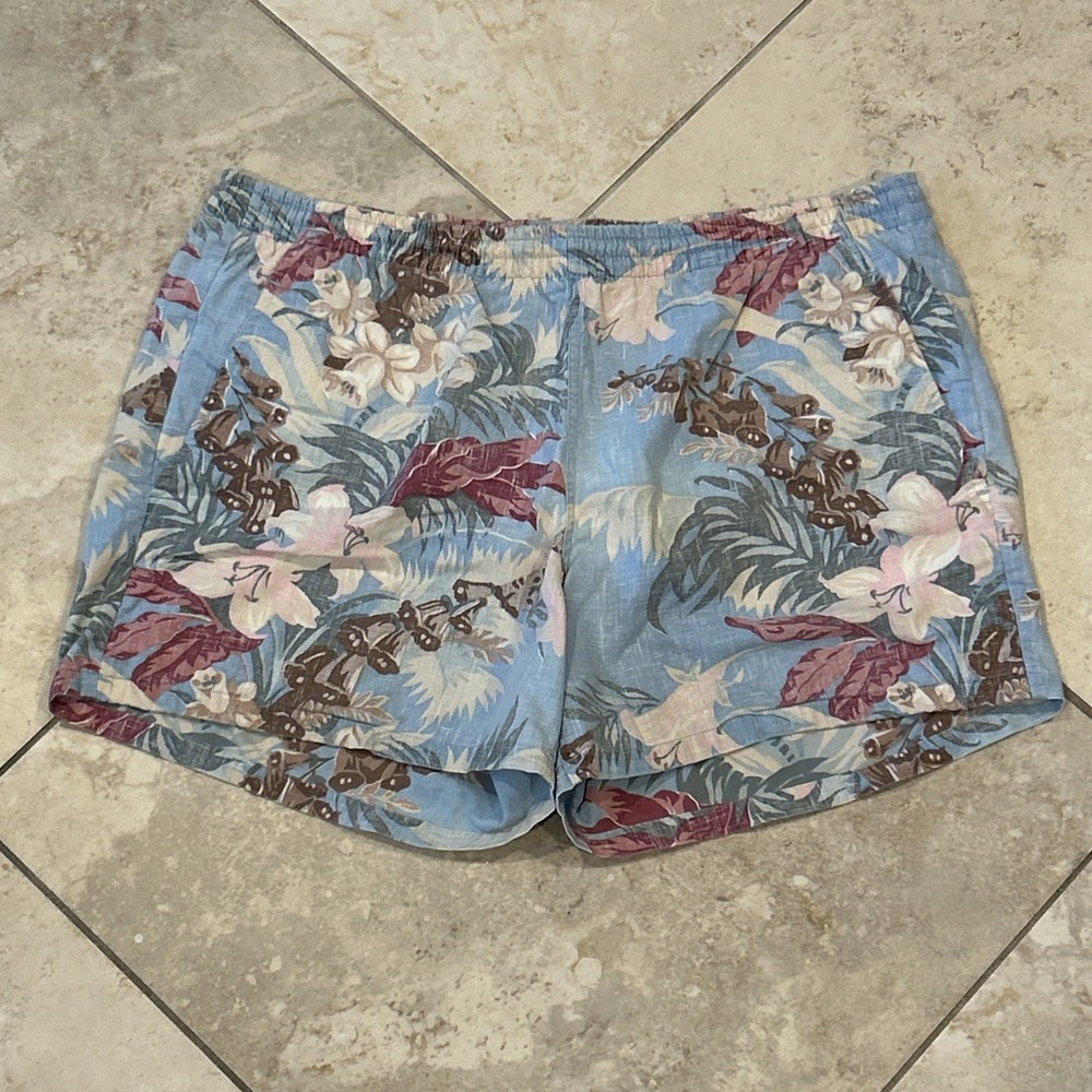 Reyn Spooner Lined Swim Trunks Mens Medium Blue Floral Board Shorts Hawaiin USA